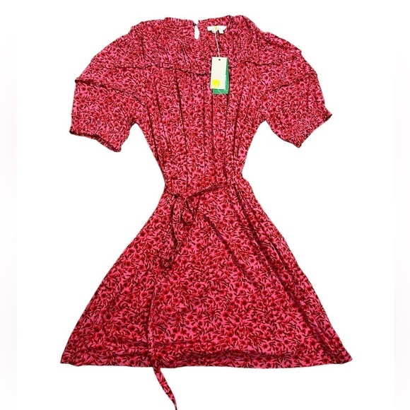 Boden Pink & Red Yoke Detail Belted Jersey Mini Dress Women’s Sz 12 Regular NWT - Picture 4 of 16